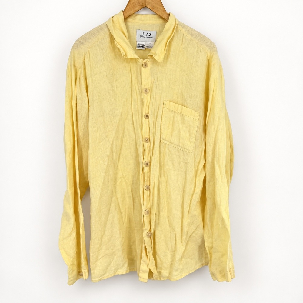 FLAX Small Tunic Shirt Linen Button Up Pockets Lagenlook Chic Layering Coastal